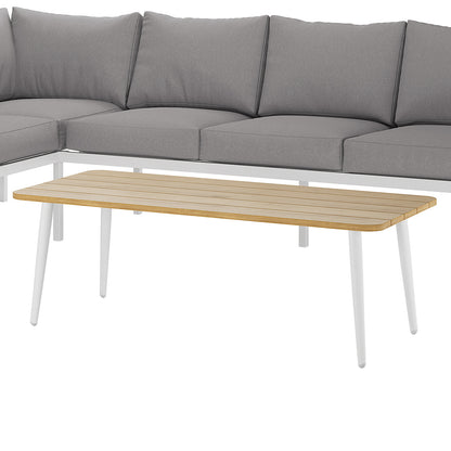 Close-up of the Vernon 4pc Rattan 6-Seater Aluminum Outdoor Lounge Set Grey, showcasing the sleek grey cushions, part of a modern, durable design ideal for outdoor relaxation and socializing.