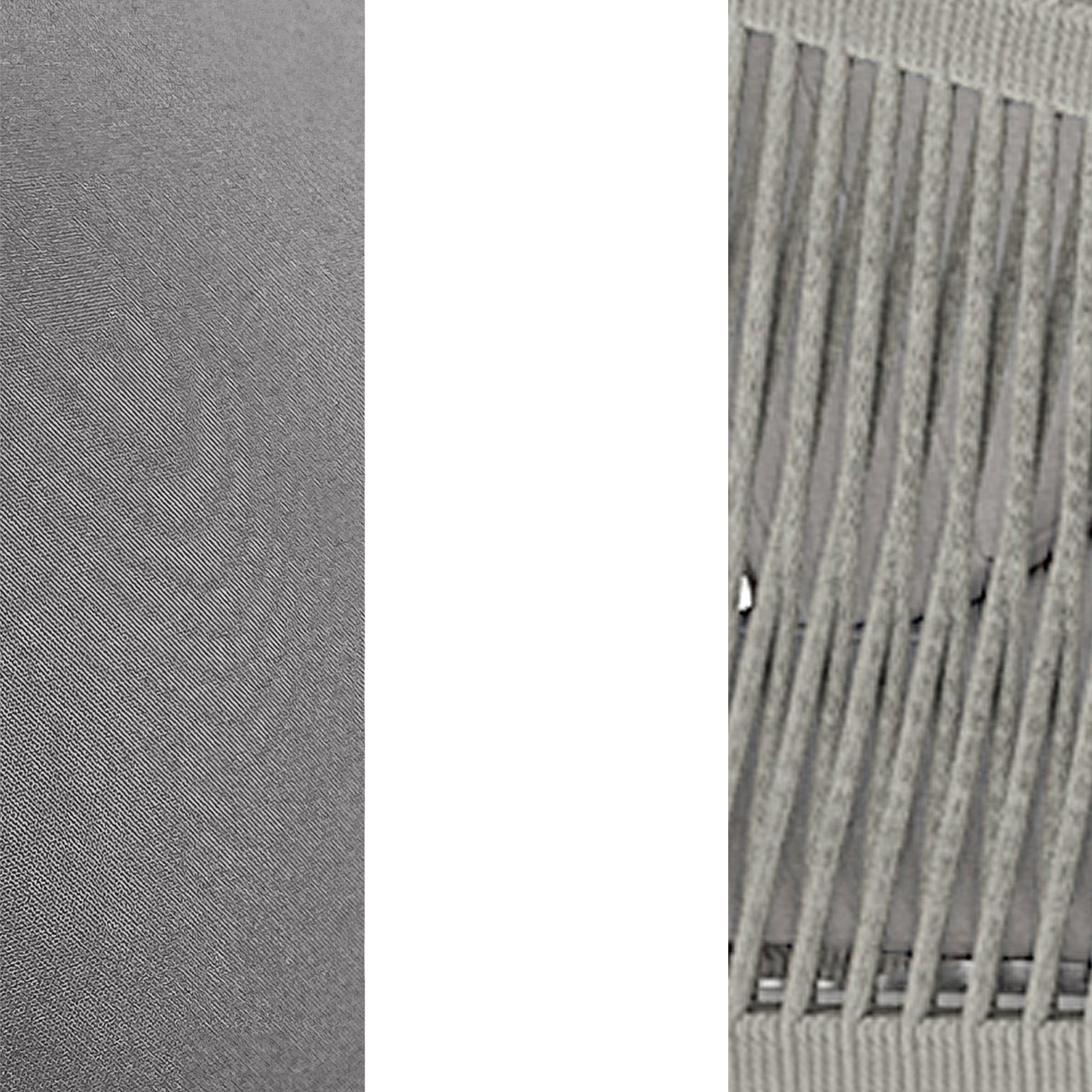 Close-up of grey fabric from the Vernon 4pc Rattan 6-Seater Aluminum Outdoor Lounge Set, highlighting its abstract monochrome pattern, part of a sleek, modern outdoor furniture design.