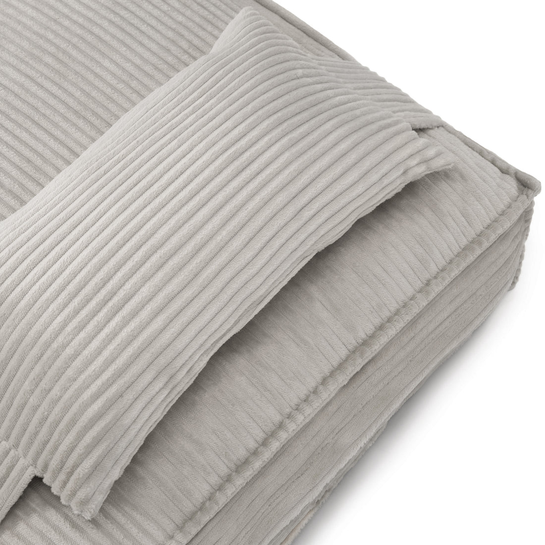 Dax Extra Large Corduroy Dog Bed – Grey Comfort features raised bolster sides and a plush fibre filling, offering structured neck support and a cosy feel, perfect for large dogs.
