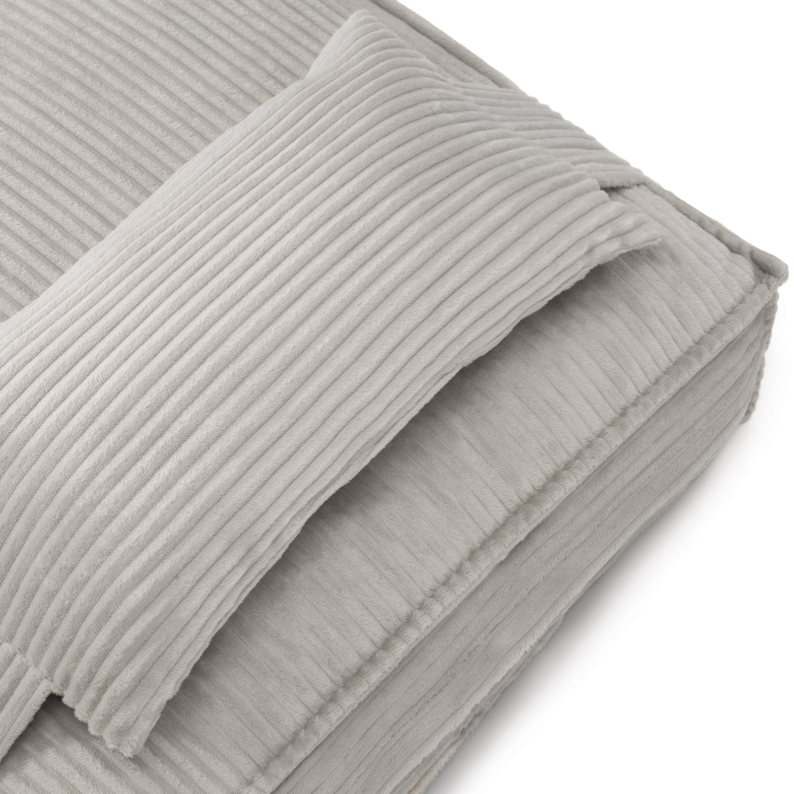 Dax Extra Large Corduroy Dog Bed – Grey Comfort features raised bolster sides and a plush fibre filling, offering structured neck support and a cosy feel, perfect for large dogs.
