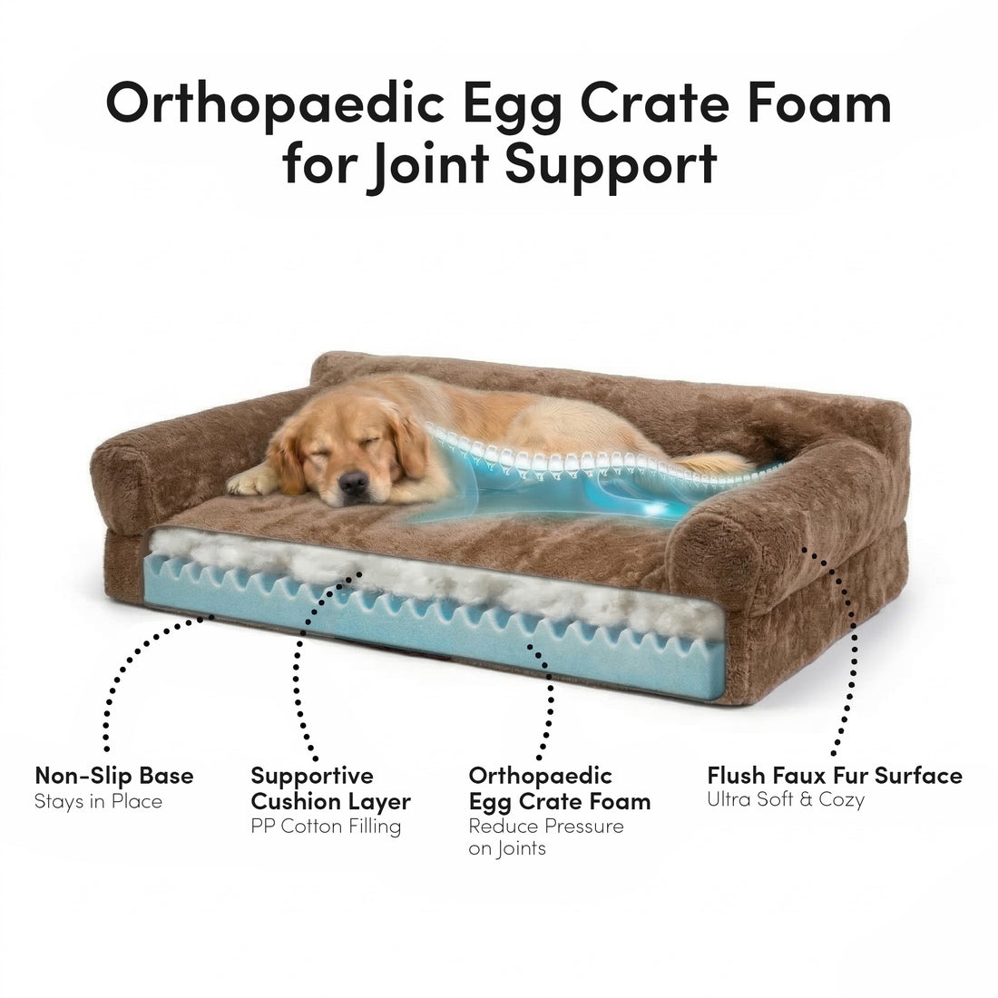 Fergus Medium Orthopaedic Faux Fur Dog Bed in Beige