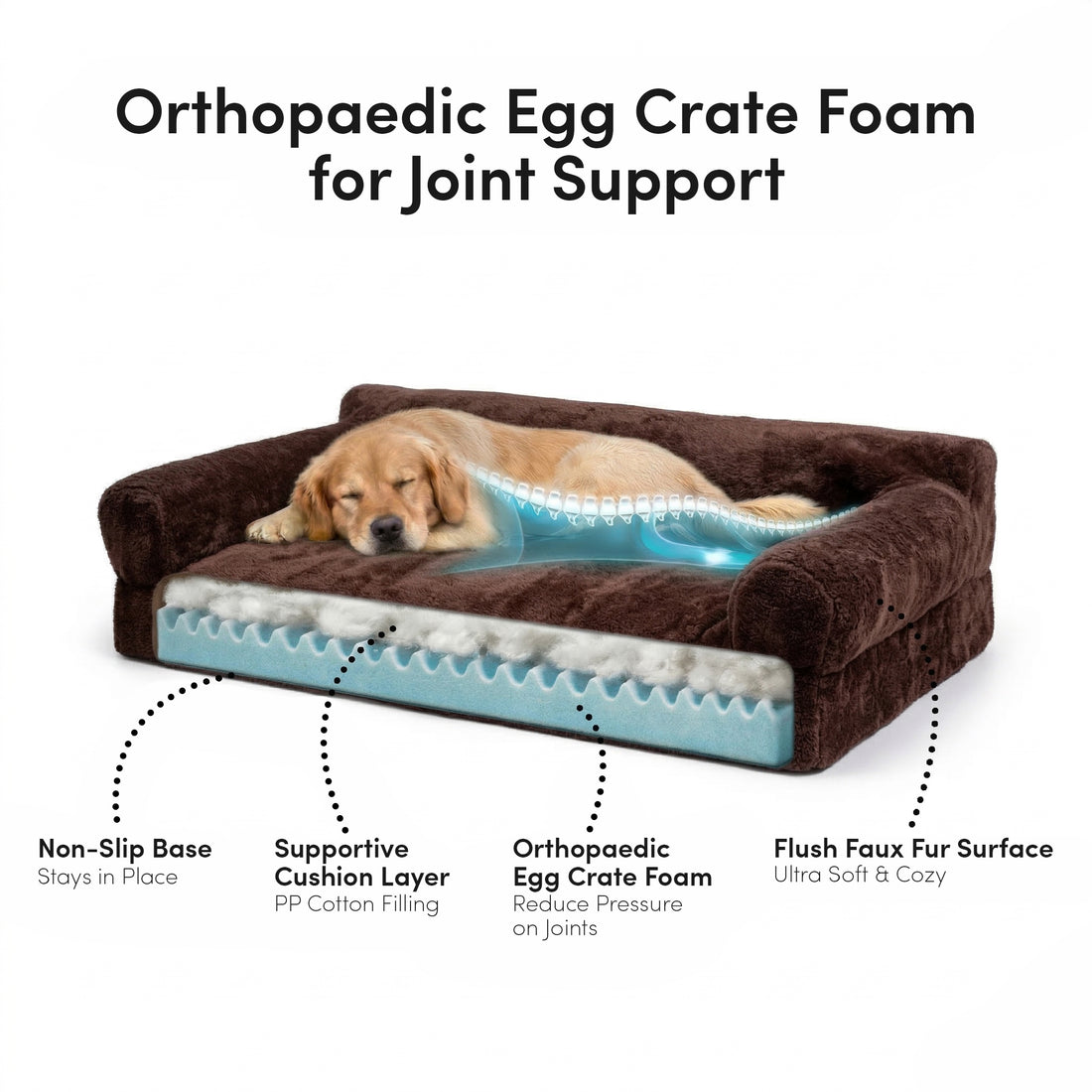 Fergus Medium Orthopaedic Faux Fur Dog Bed in Brown