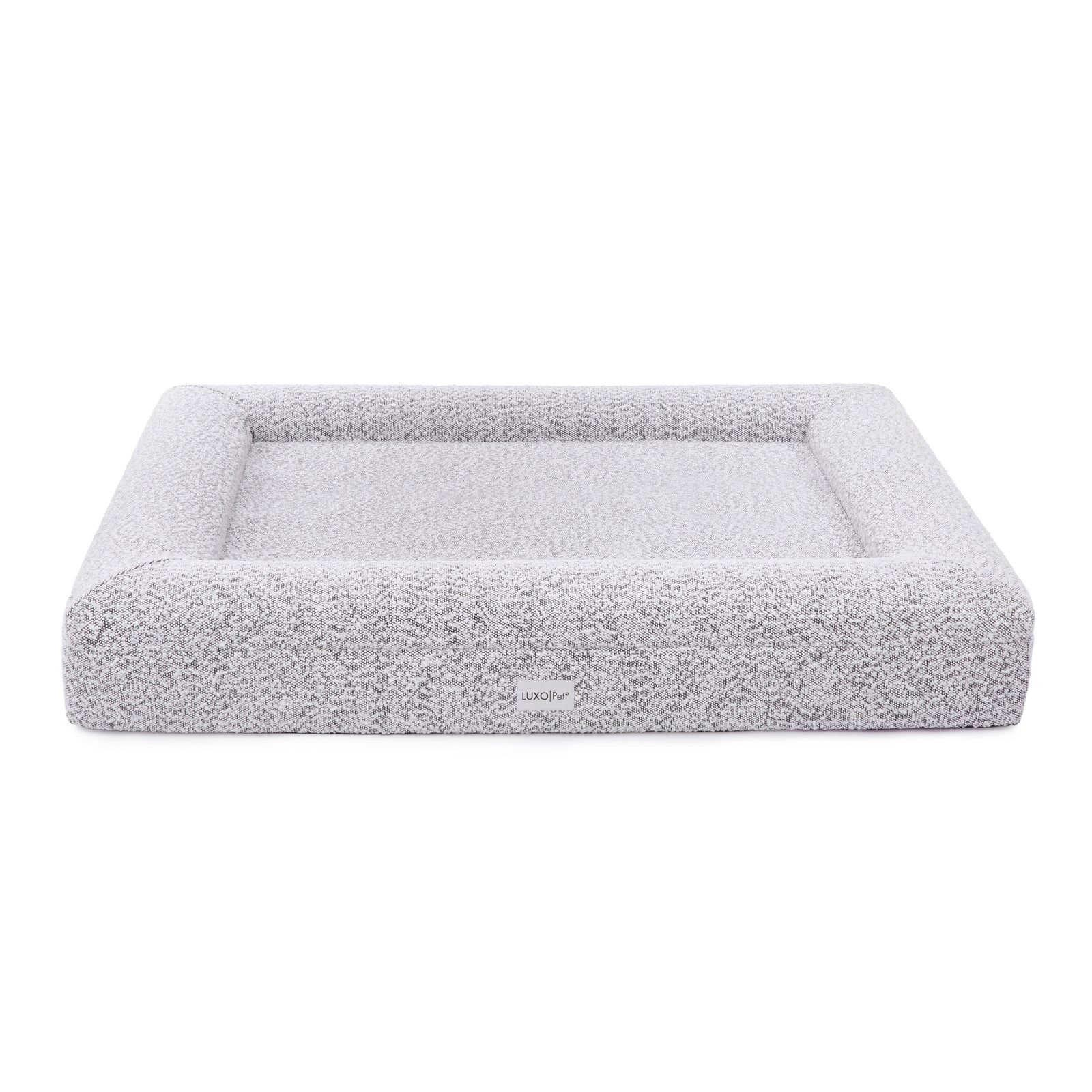 Tyro Luxe Large Orthopedic Pet Bed – Black & White, showcasing its plush, textured boucle fabric and supportive memory foam base. Ideal for large dogs, featuring a durable, stylish design with non-slip bottom.