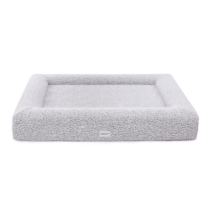 Tyro Luxe Large Orthopedic Pet Bed – Black & White, showcasing its plush, textured boucle fabric and supportive memory foam base. Ideal for large dogs, featuring a durable, stylish design with non-slip bottom.