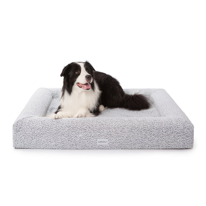 Tyro Luxe Large Orthopedic Pet Bed – Black & White, featuring high-density memory foam and boucle fabric, provides stylish, supportive comfort for large dogs, ensuring joint relief and stability with a non-slip base.
