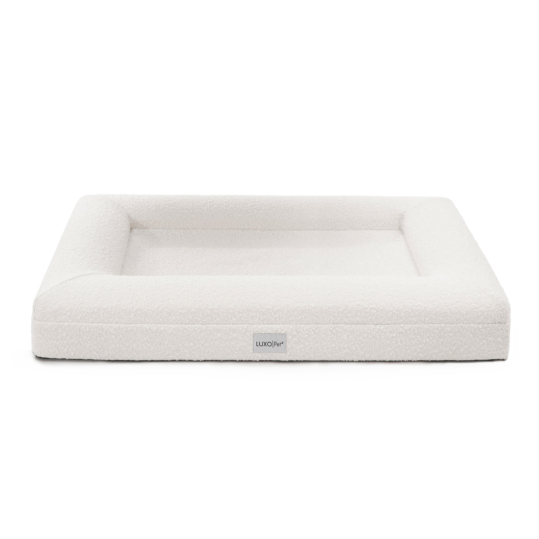 Tyro Luxe Large Orthopedic Pet Bed – Light Beige, featuring a plush boucle fabric surface and dual-layer memory foam, designed for large pets, visible against a neutral backdrop.