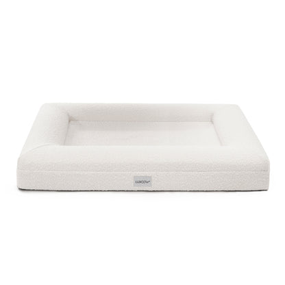 Tyro Luxe Large Orthopedic Pet Bed – Light Beige, featuring a plush boucle fabric surface and dual-layer memory foam, designed for large pets, visible against a neutral backdrop.