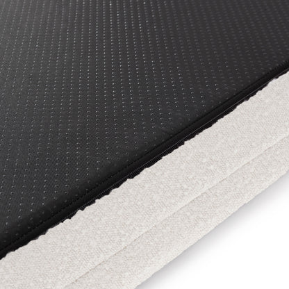 Close-up of Tyro Luxe Large Orthopedic Pet Bed – Light Beige, showcasing its textured boucle fabric, hidden zipper, and memory foam structure, designed for comfort and support of large pets.
