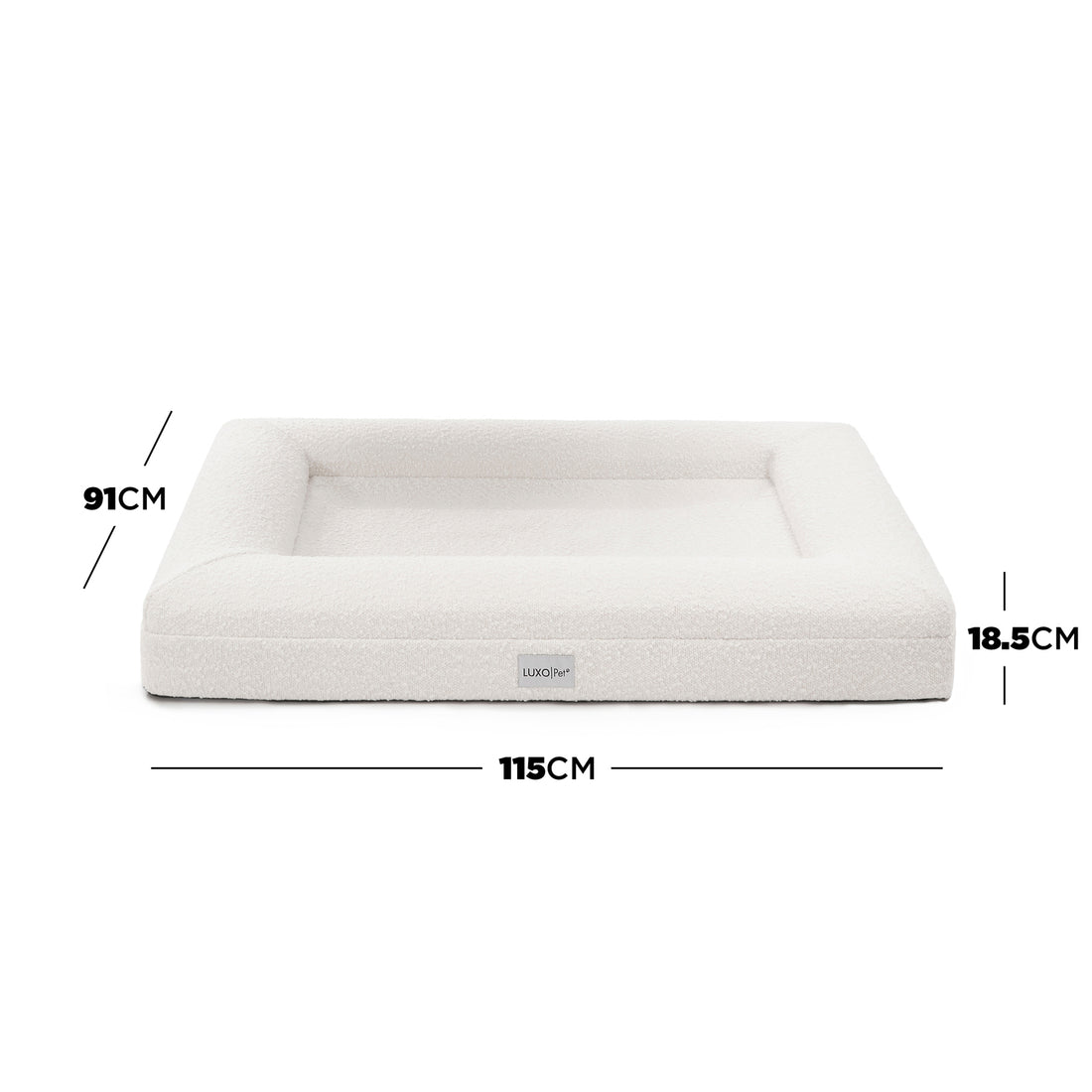 Tyro Luxe Large Orthopedic Pet Bed – Light Beige, featuring a textured boucle surface and dual-layer memory foam, designed for large pets, offering comfort and support.