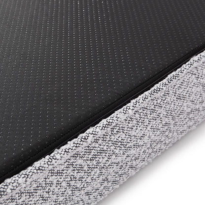 Tyro Luxe Medium Orthopedic Pet Bed – Black & White, featuring a close-up of the textured black and white boucle fabric, highlighting its modern design and cozy finish.