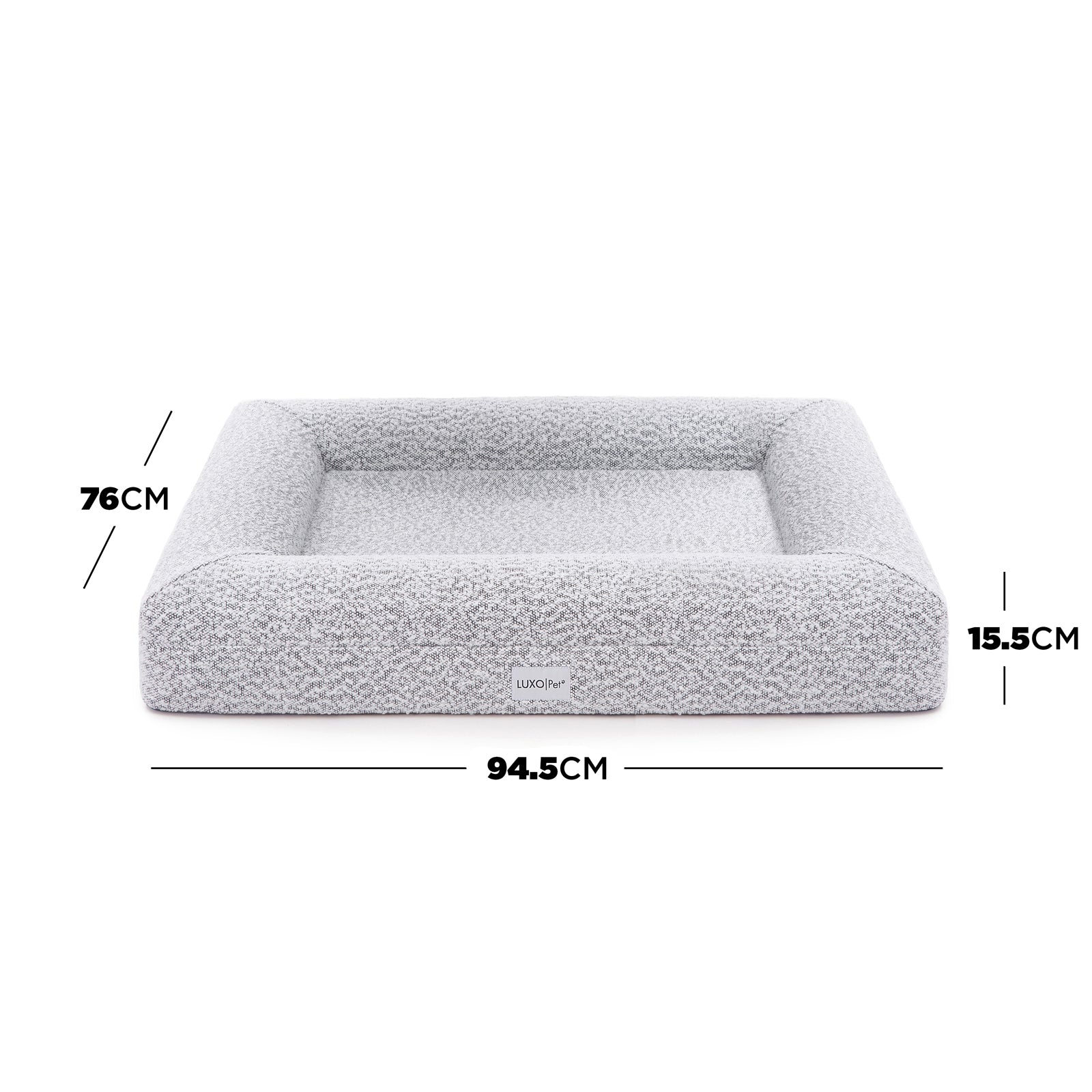 Close-up of the Tyro Luxe Medium Orthopedic Pet Bed – Black & White, showcasing its textured boucle fabric and cushioned structure, designed for medium-sized pets' comfort and joint support.