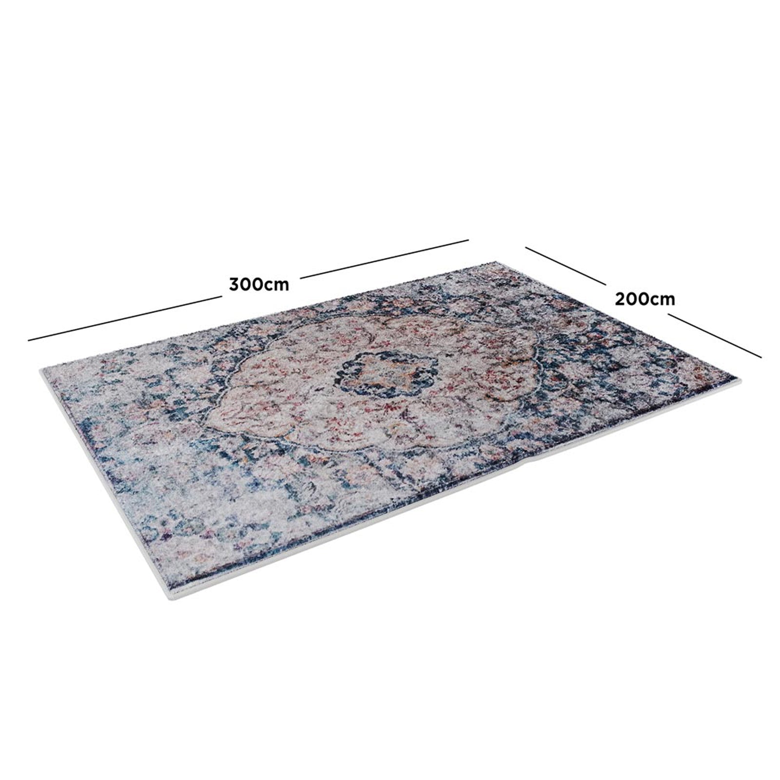 Ariza 200cmx300cm Large Persian Silky Indoor Floor Rug displays a vintage-style medallion pattern with a distressed look, featuring intricate floral designs, perfect for high-traffic areas.