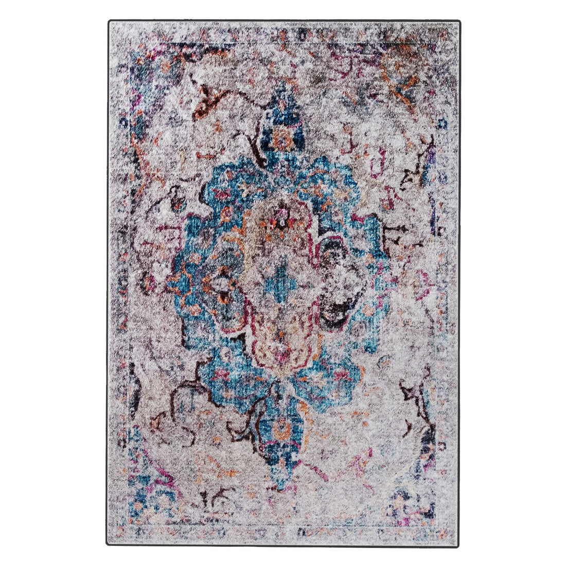 Arwani 200x300cm Large Traditional Persian Indoor Rug showcasing a distressed medallion pattern with floral motifs, offering a vintage feel against a neutral base with colorful accents, enhancing any decor.