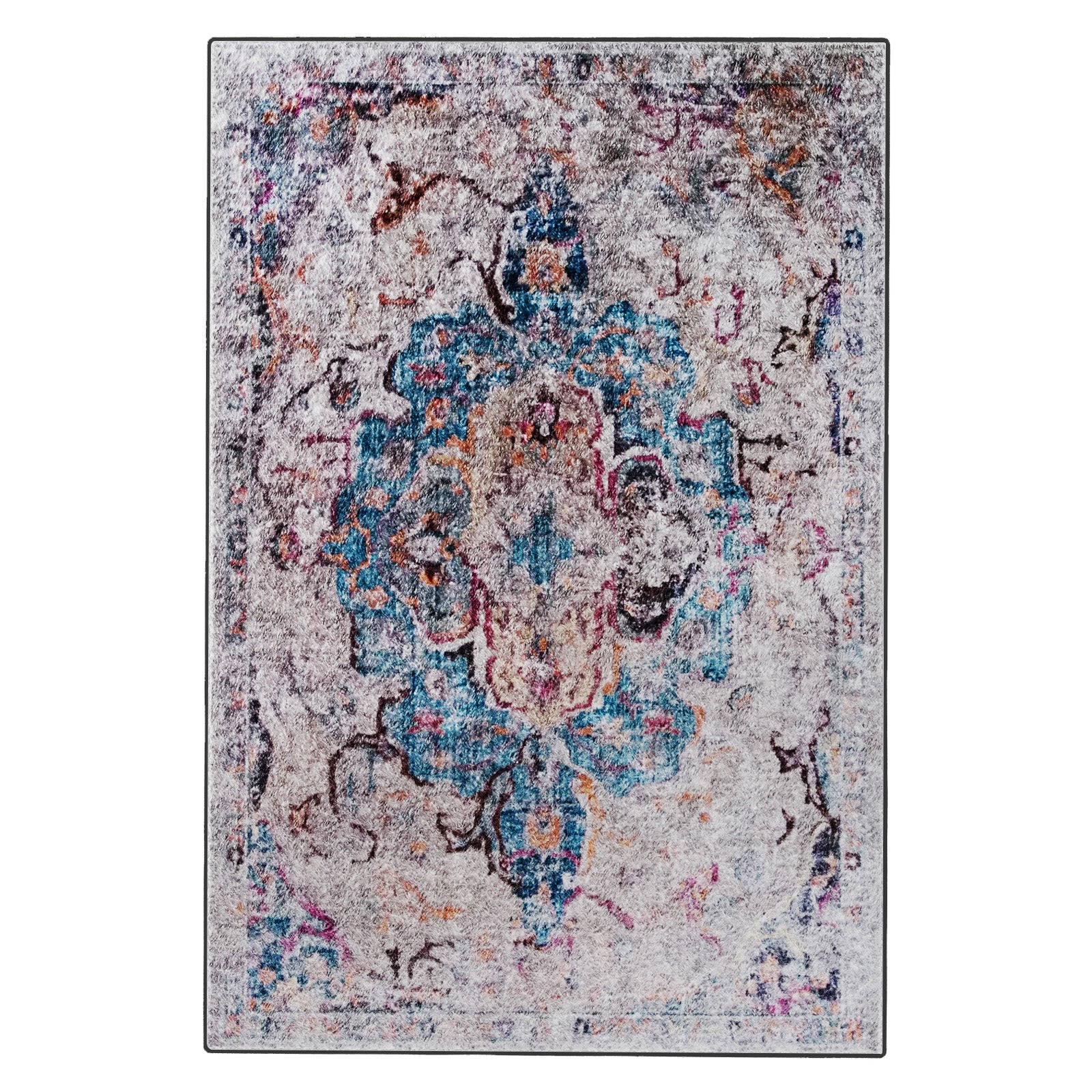 Arwani 200x300cm Large Traditional Persian Indoor Rug showcasing a distressed medallion pattern with floral motifs, offering a vintage feel against a neutral base with colorful accents, enhancing any decor.