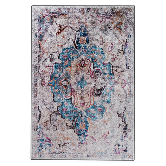 Arwani 200x300cm Large Traditional Persian Indoor Rug showcasing a distressed medallion pattern with floral motifs, offering a vintage feel against a neutral base with colorful accents, enhancing any decor.