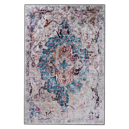 Arwani 200x300cm Large Traditional Persian Indoor Rug showcasing a distressed medallion pattern with floral motifs, offering a vintage feel against a neutral base with colorful accents, enhancing any decor.