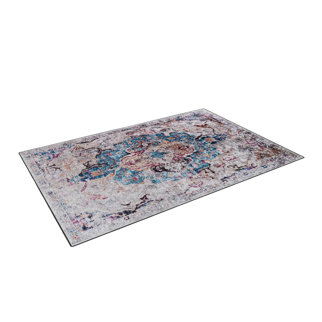 Arwani 200x300cm Large Traditional Persian Indoor Rug features a distressed-vintage pattern with muted neutrals and vibrant accents, centered around a medallion, offering a luxurious touch to any room.