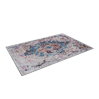 Arwani 200x300cm Large Traditional Persian Indoor Rug features a distressed-vintage pattern with muted neutrals and vibrant accents, centered around a medallion, offering a luxurious touch to any room.