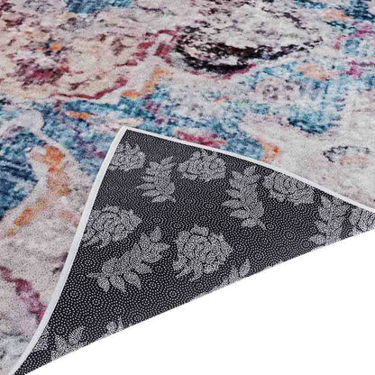 Arwani 200x300cm Large Traditional Persian Indoor Rug with colorful abstract pattern, distressed texture, and black non-slip backing with white floral motifs, showcasing luxurious style and comfort.