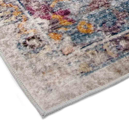 Close-up of Arwani 200x300cm Large Traditional Persian Indoor Rug, showcasing bound edge and abstract floral pattern in muted tones, emphasizing its luxurious, vintage-inspired design and soft texture.