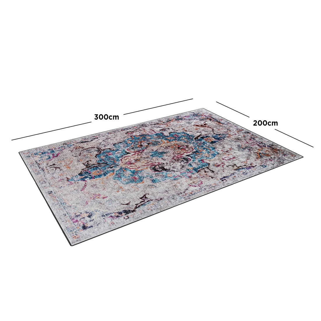 Arwani 200x300cm Large Traditional Persian Indoor Rug with a distressed medallion pattern viewed at an angle, highlighting its vintage style and soft, luxurious texture.