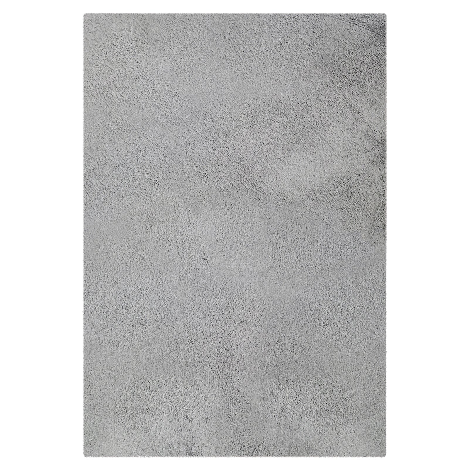 Azaliya 120x180cm Faux Rabbit Fur Floor Rug in Silver, showcasing a plush, rectangular, grey surface with a soft, textured nap, embodying modern style and luxurious comfort.