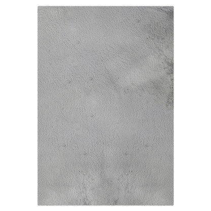 Azaliya 120x180cm Faux Rabbit Fur Floor Rug in Silver, showcasing a plush, rectangular, grey surface with a soft, textured nap, embodying modern style and luxurious comfort.