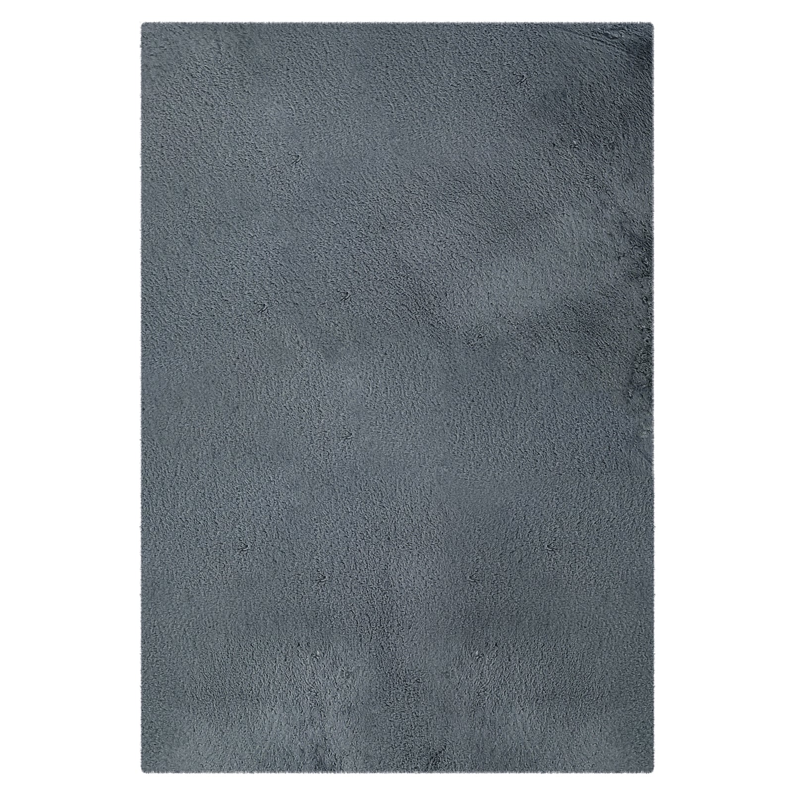 Azaliya Dark Grey Faux Rabbit Fur Rug 160x230cm, featuring a slightly shaggy texture. This rectangular rug is laid out flat, showcasing its medium-pile thickness and luxurious, modern appearance against a white background.