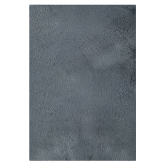 Azaliya Dark Grey Faux Rabbit Fur Rug 160x230cm, featuring a slightly shaggy texture. This rectangular rug is laid out flat, showcasing its medium-pile thickness and luxurious, modern appearance against a white background.