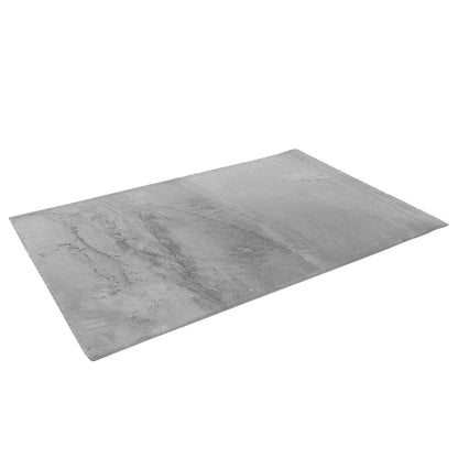 Azaliya 160x230cm Faux Rabbit Fur Floor Rug in Silver, featuring a light-gray plush, shaggy texture with clean edges, perfect for adding a chic, cosy vibe to modern interiors.