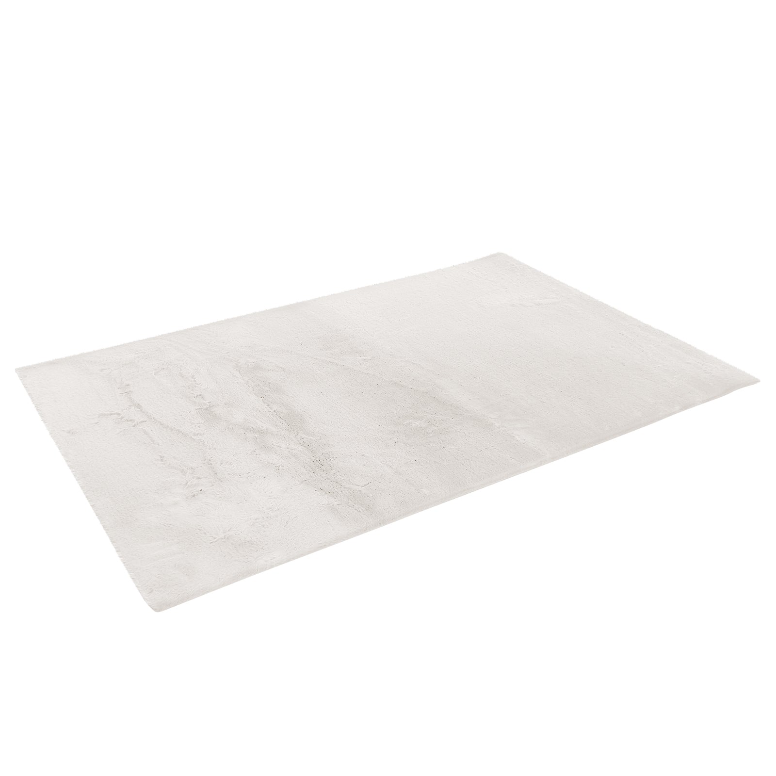 Azaliya 160x230cm Faux Rabbit Fur Floor Rug in Cream White, showcasing a plush, medium-pile texture, laid flat on a plain backdrop, highlighting its minimalist and luxurious design.
