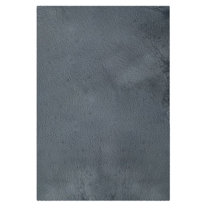 Azaliya Dark Grey Faux Rabbit Fur Rug 200x300cm, a plush, rectangular floor covering with a sleek, minimalist design, laid out flat on a white background, showcasing its soft texture and modern appeal.