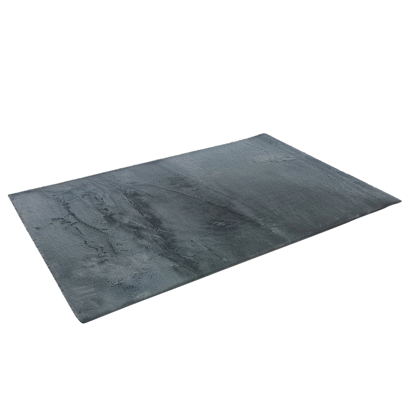 Azaliya Dark Grey Faux Rabbit Fur Rug 200x300cm, featuring a plush, medium-pile texture, laid flat against a white background, showcasing its luxurious and modern appeal for contemporary home settings.
