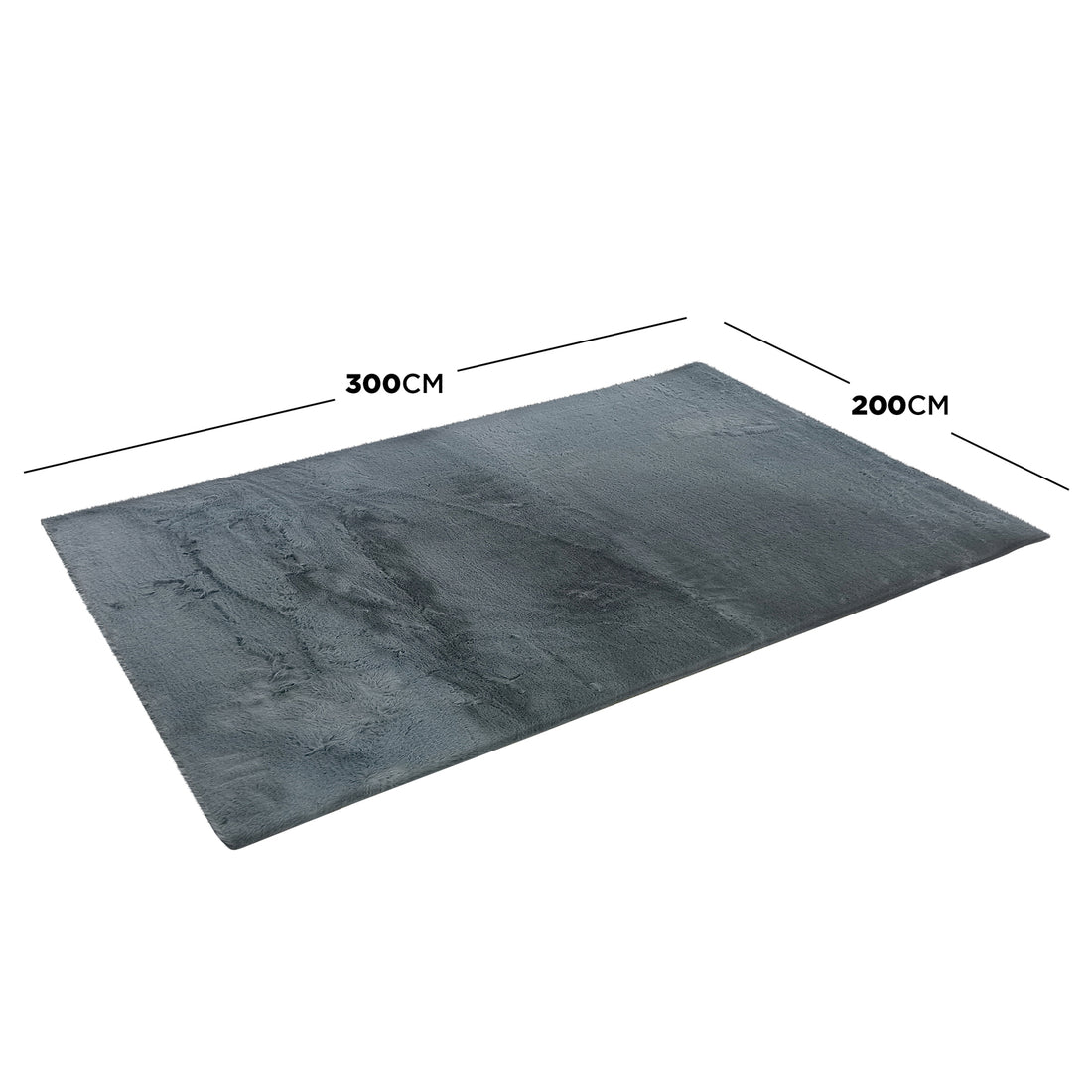 Azaliya Dark Grey Faux Rabbit Fur Rug 200x300cm, a plush shag-style rug, shown laid flat at an angle, highlighting its soft texture and rectangular shape, perfect for modern and contemporary interiors.