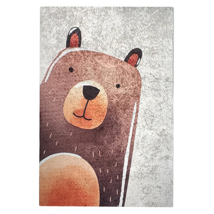 The Happy Bear Kids Rug 120x180cm features a cartoon bear illustration, ideal for a child's room. Its soft texture and anti-slip backing make it perfect for play areas.