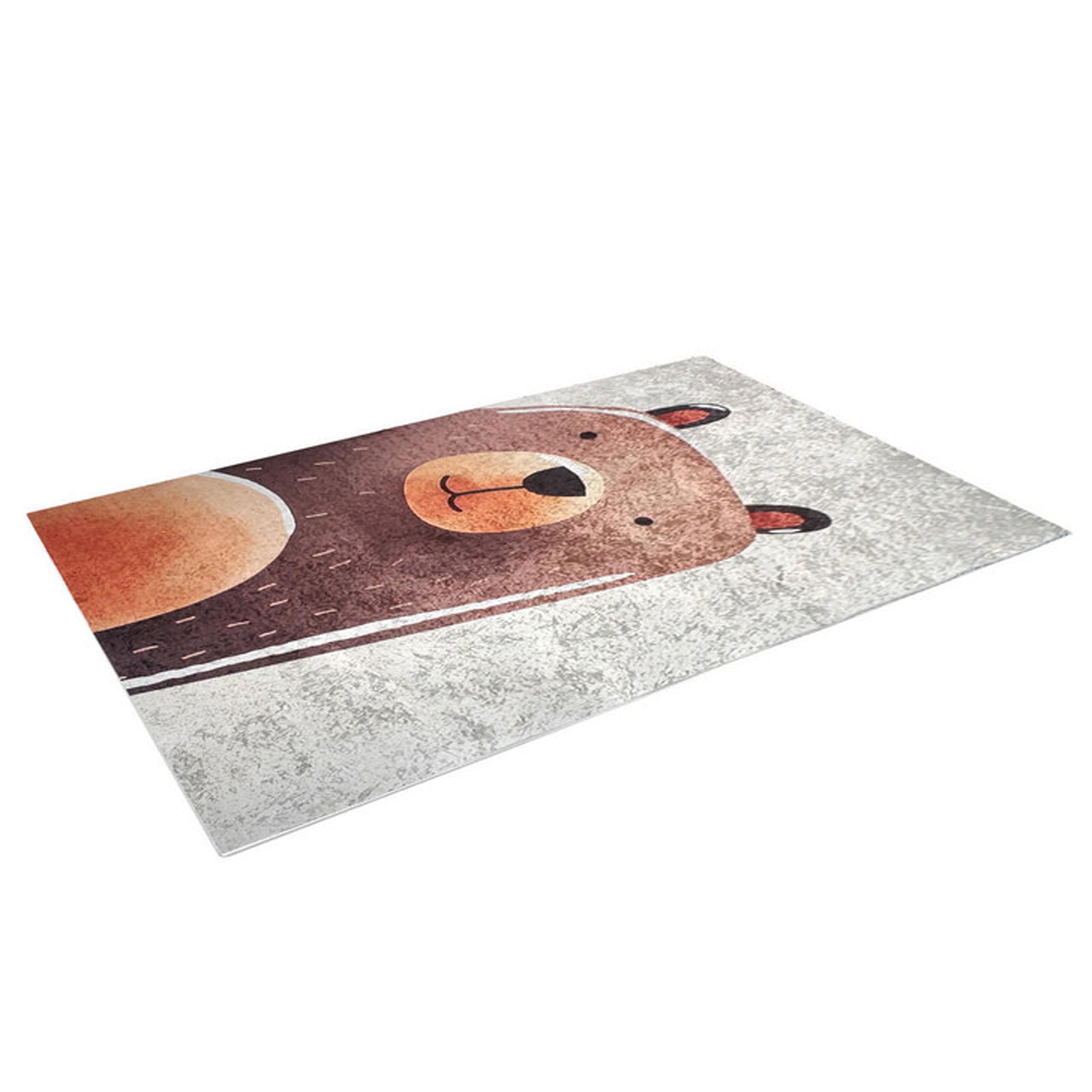 Happy Bear Kids Rug 120x180cm features a cartoon-style bear face, making it a charming addition to children's rooms, enhancing play areas with its inviting, playful design and practical anti-slip backing.