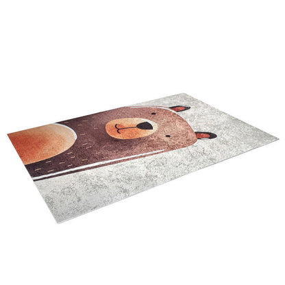 Happy Bear Kids Rug 120x180cm features a cartoon-style bear face, making it a charming addition to children's rooms, enhancing play areas with its inviting, playful design and practical anti-slip backing.