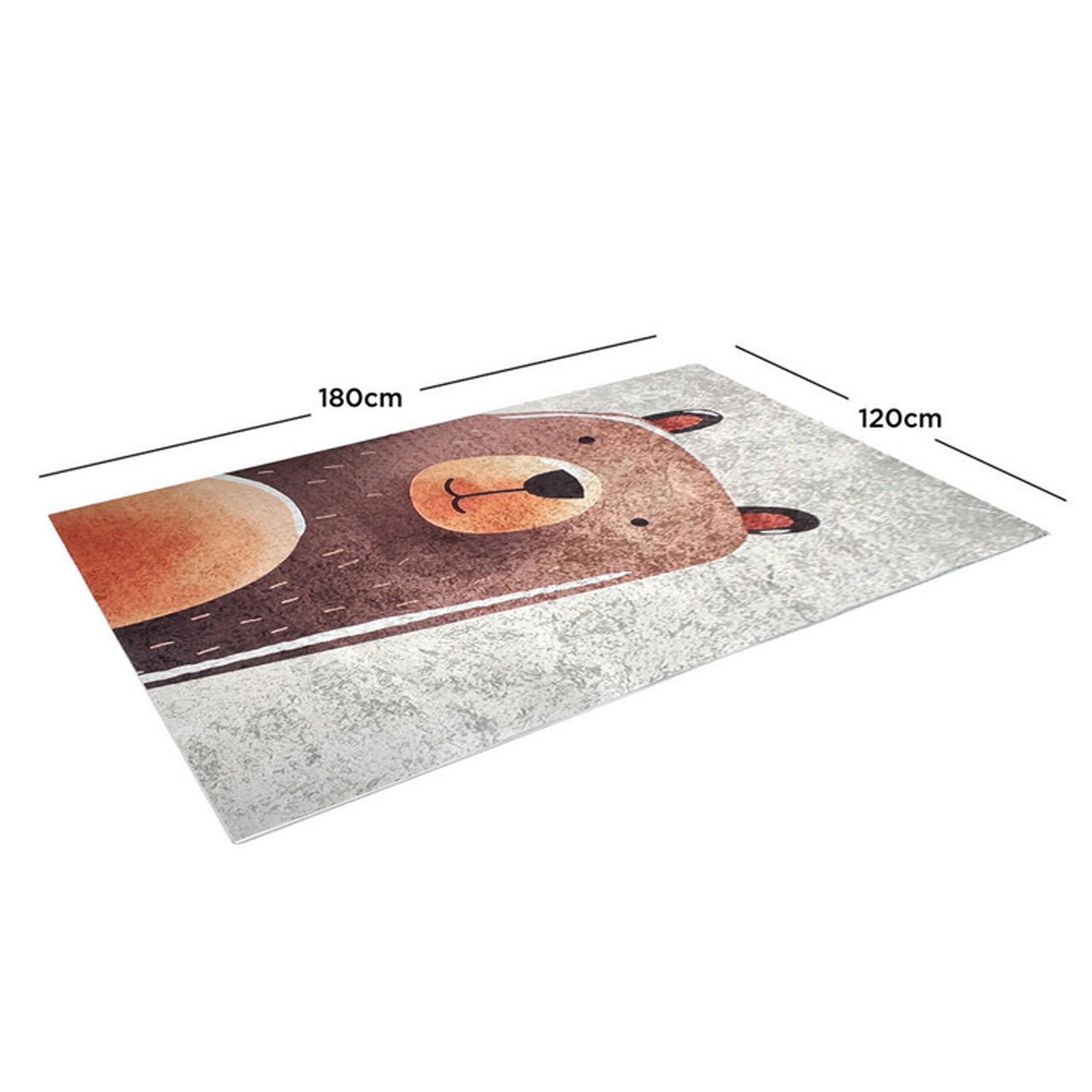 Happy Bear Kids Rug 120x180cm features a cute cartoon-style bear, ideal for enhancing children's spaces. The rug is 5mm thick with anti-slip backing, perfect for play areas.