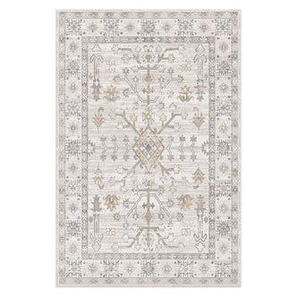 Bortan Persian Indoor Rug 160x230cm showcasing a vintage-inspired Oriental pattern with a central diamond medallion, floral motifs, and geometric border in neutral tones.