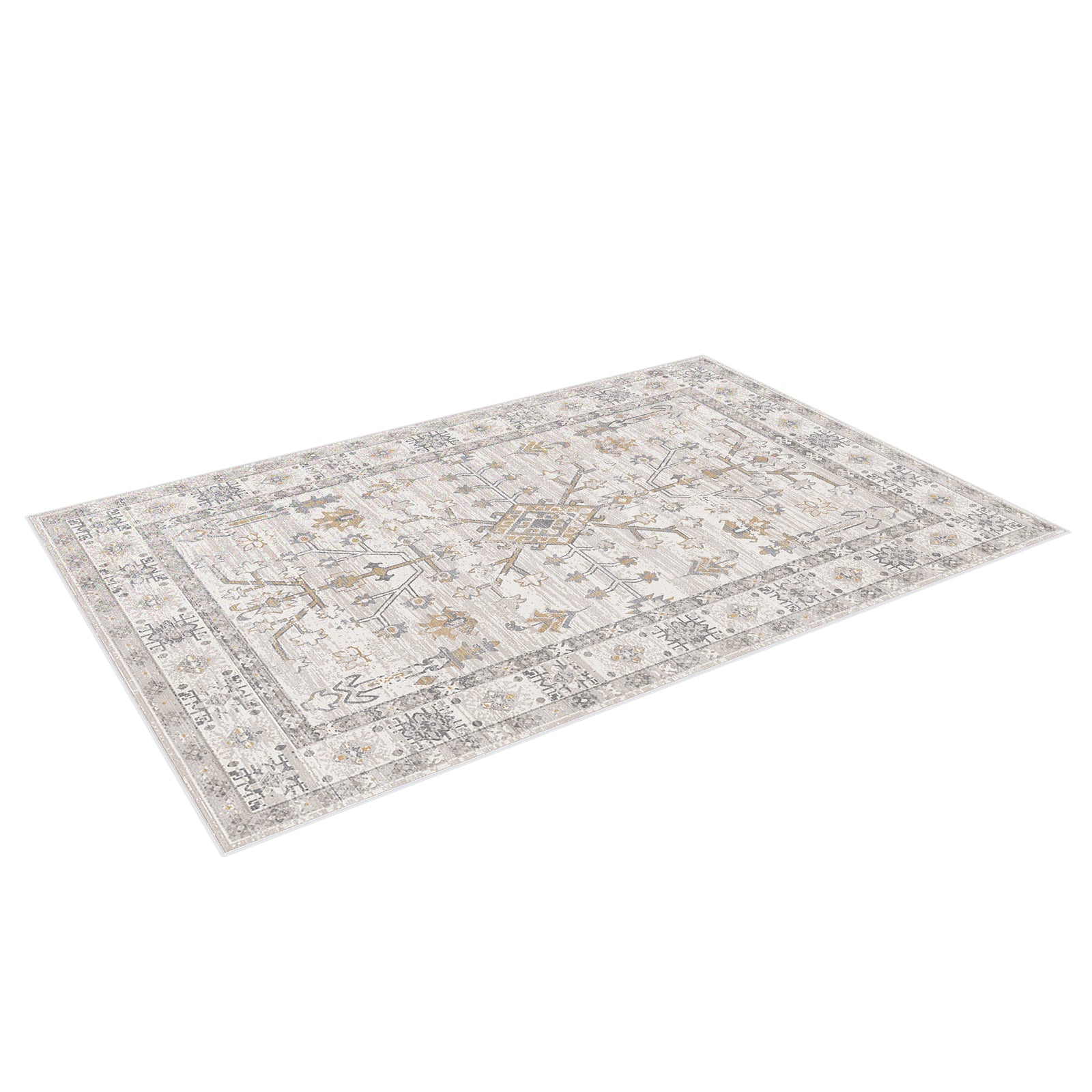 Bortan 200x300cm Large Persian Indoor Floor Rug featuring a distressed geometric and floral motif with a medallion center and ornamental border, showcasing a vintage, heirloom aesthetic.