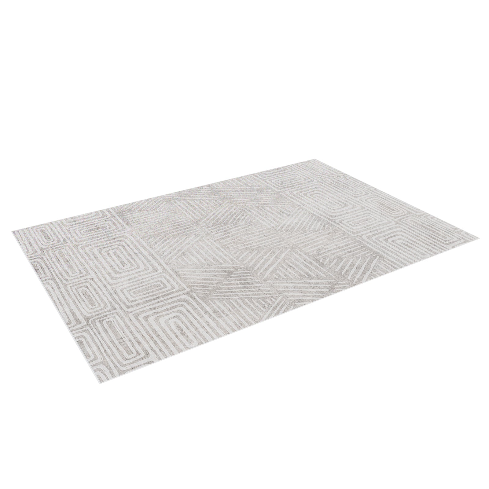 Duved 200x300cm Large Contemporary Indoor Floor Rug with a geometric pattern of concentric rectangles and diagonal line-filled triangles, offering a modern touch for any interior space.