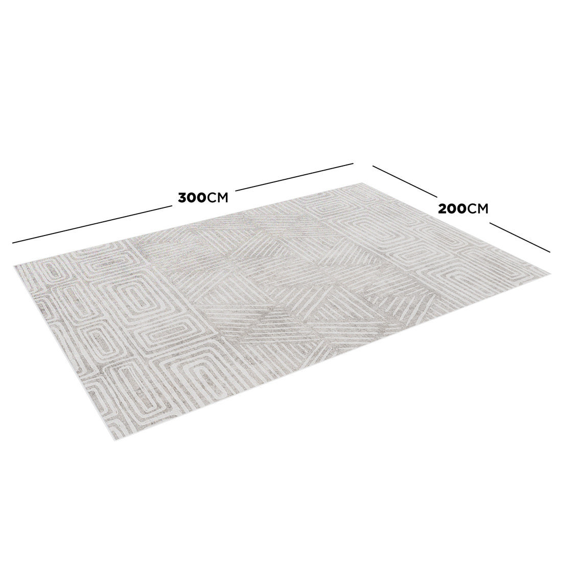 Duved 200x300cm Large Contemporary Indoor Floor Rug with light-grey/ivory geometric pattern, ideal for modern interiors, showcasing sleek design and anti-slip backing for versatile placement.