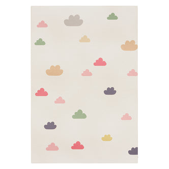 Evane 120x180cm Kids Cloud Modern Indoor Floor Rug features a cream surface adorned with pastel-colored cloud shapes, creating a playful and cozy atmosphere for children's rooms, enhancing any space with comfort and style.