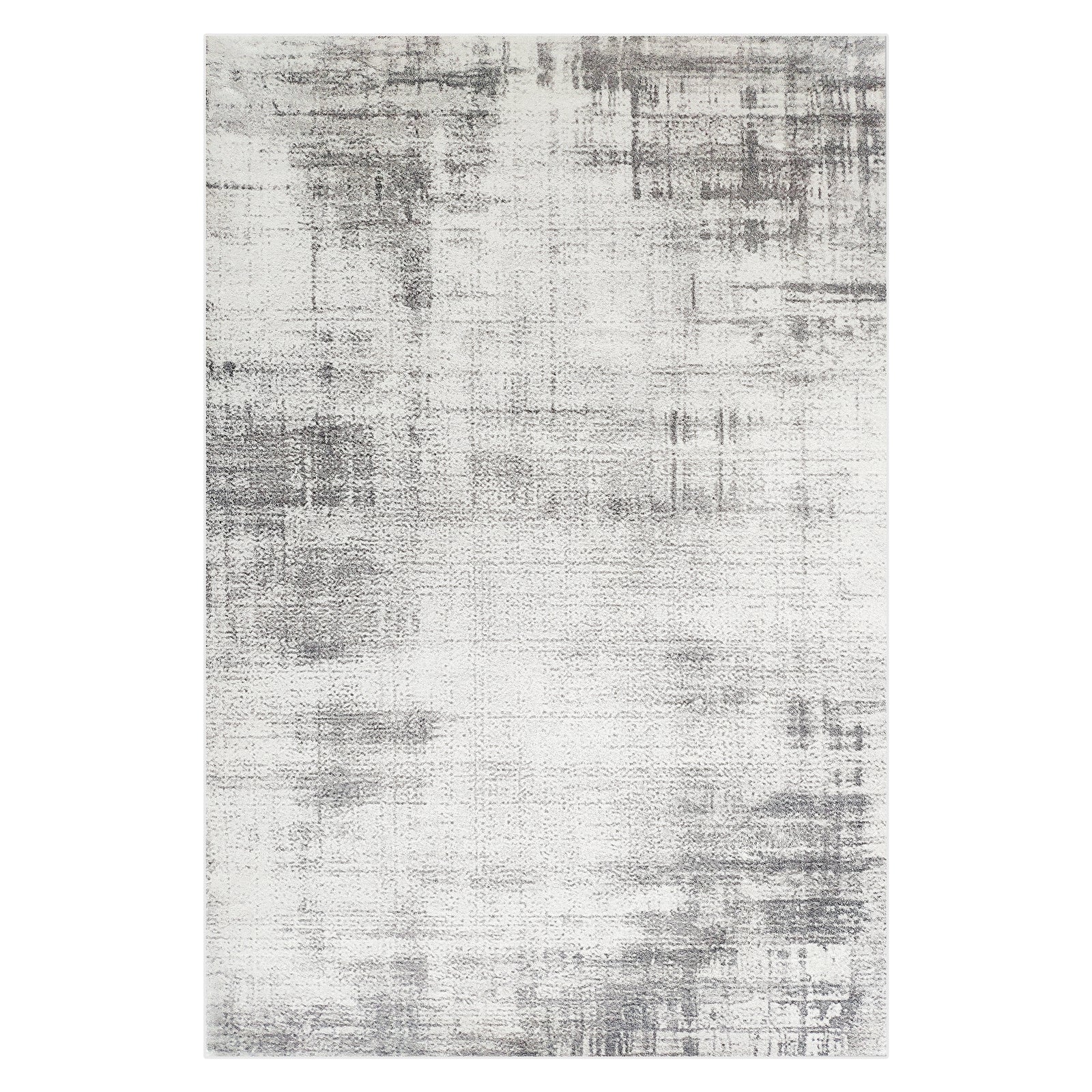 Franco 120x180cm Small Tufted Contemporary Indoor Rug features a low-pile, off-white base with a modern abstract gray brush-stroke grid, ideal for minimalist spaces.