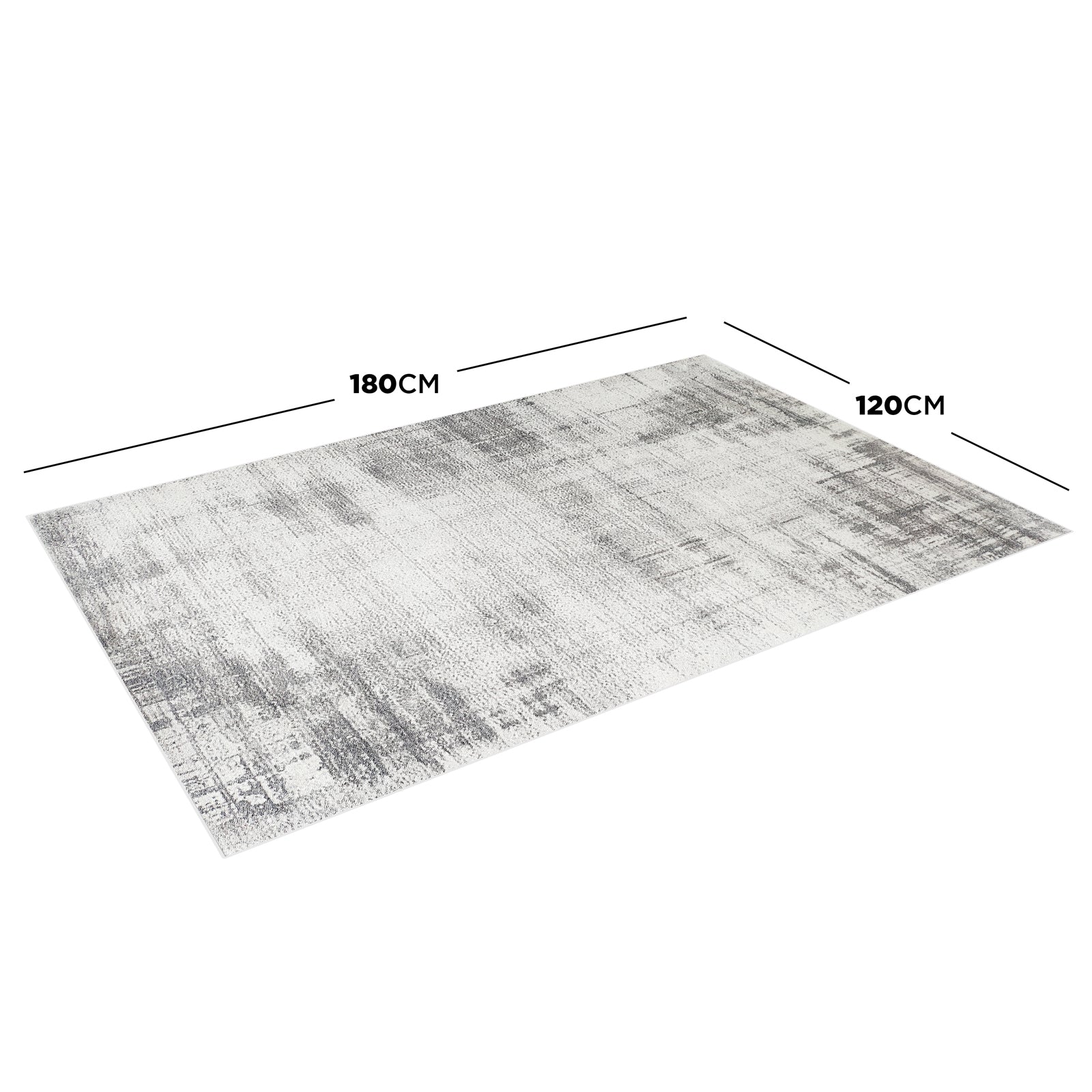 Franco 120x180cm Small Tufted Contemporary Indoor Rug with a distressed gray and off-white abstract pattern, displayed flat. Crafted from polyester with a plush pile, featuring anti-slip backing.