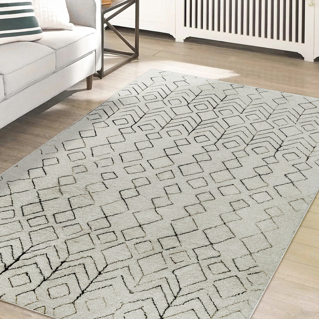 Hepirus Soft Contemporary Printed Rug 200x300cm showcased on a floor, displaying its soft texture and intricate pattern, ideal for modern decor.