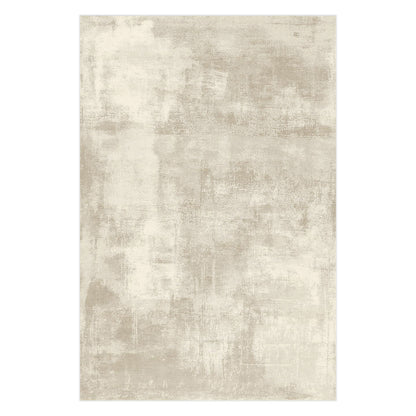 Huken Contemporary Art Rug 160x230cm features a cream and tan distressed abstract pattern, flat-laid on a white background, ideal for modern and minimalist home décor.