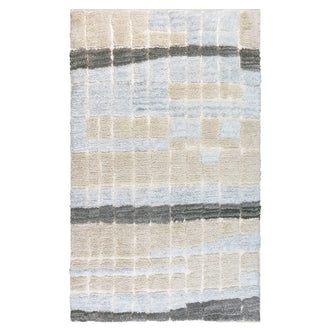 Isaac 120x180cm Abstract Wool Blend Handwoven Shag Rug, featuring a textured high-pile surface with a subtle cream, light gray, and charcoal-gray checker pattern, showcasing modern elegance and handwoven craftsmanship.