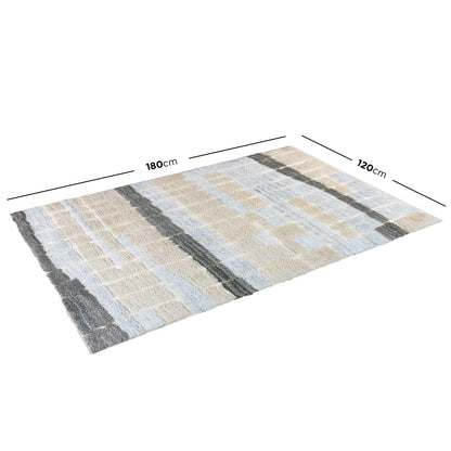 Isaac 120x180cm Abstract Wool Blend Handwoven Shag Rug showcased on a white background, featuring a blocky mosaic pattern and a low-to-medium pile, highlighting its textured, handwoven design.