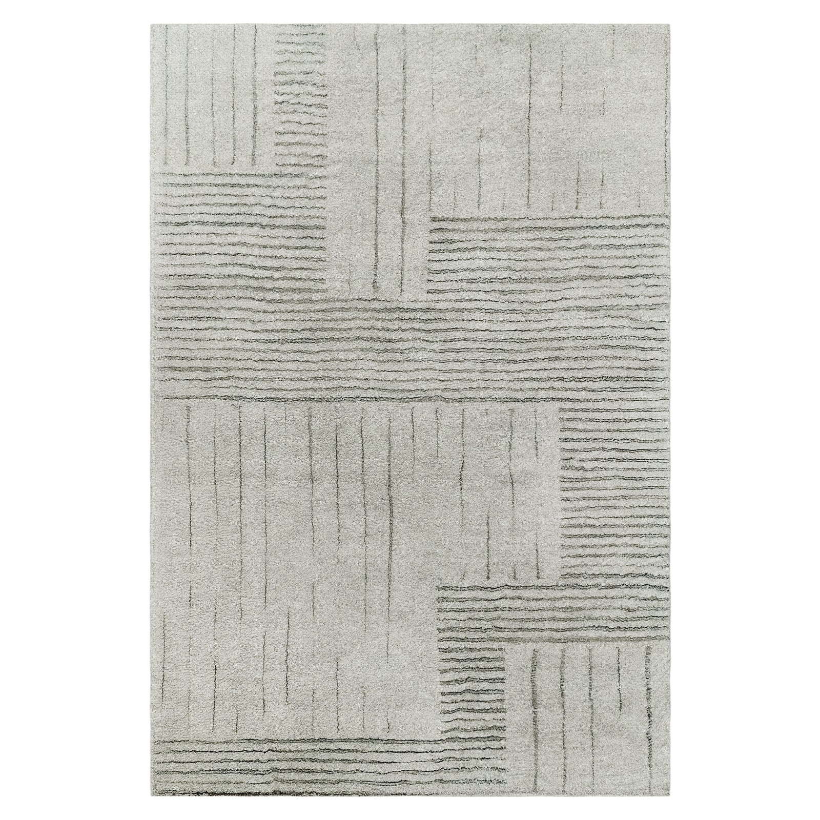Close-up of the Jabeza Soft Contemporary Printed Rug 160x230cm, showcasing its detailed modern pattern and soft 12mm pile texture, highlighting its suitability for various home spaces.